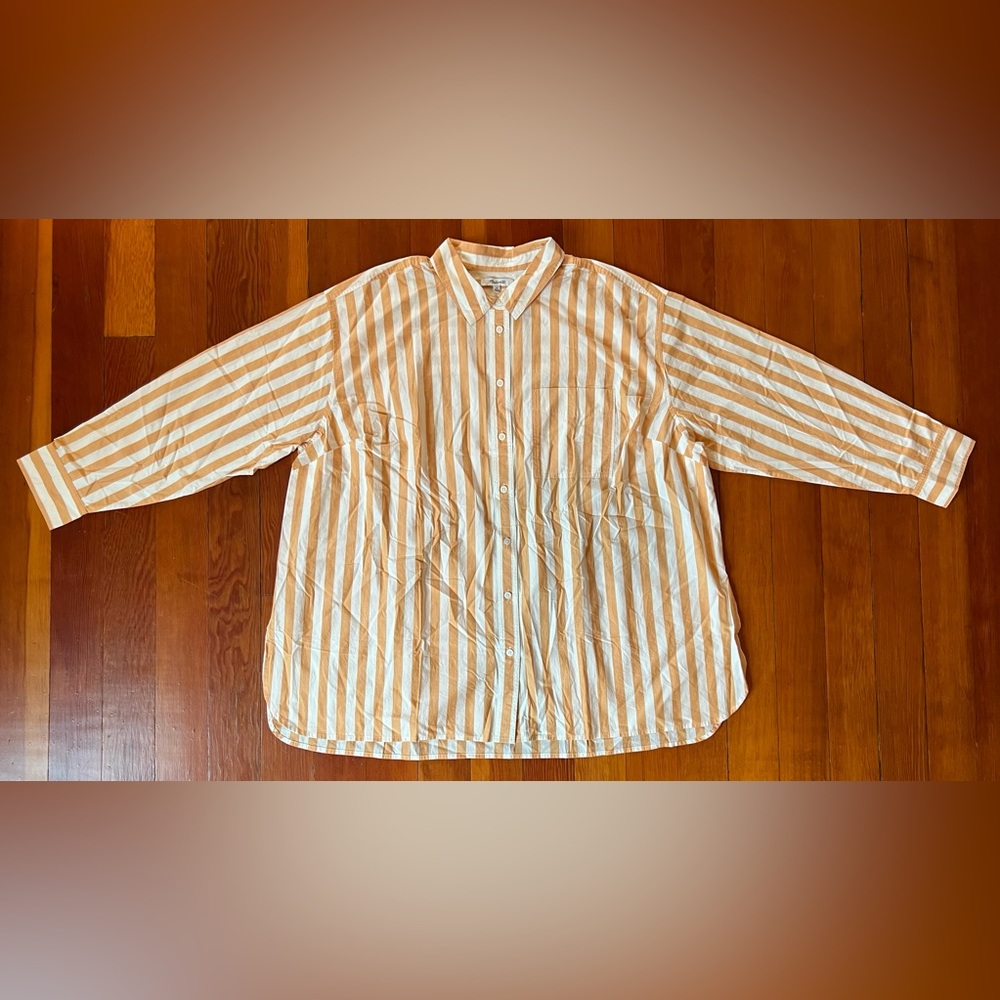 NWT Madewell Plus Signature Poplin Oversized Shirt - Gold/Orange White Stripe 2X